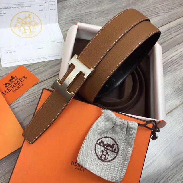 Hermes original togo leather constance belt 32mm H064549 coffee