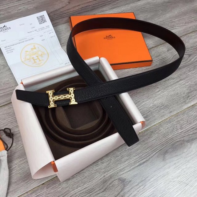 Hermes original togo leather constance belt 32mm H064551 black