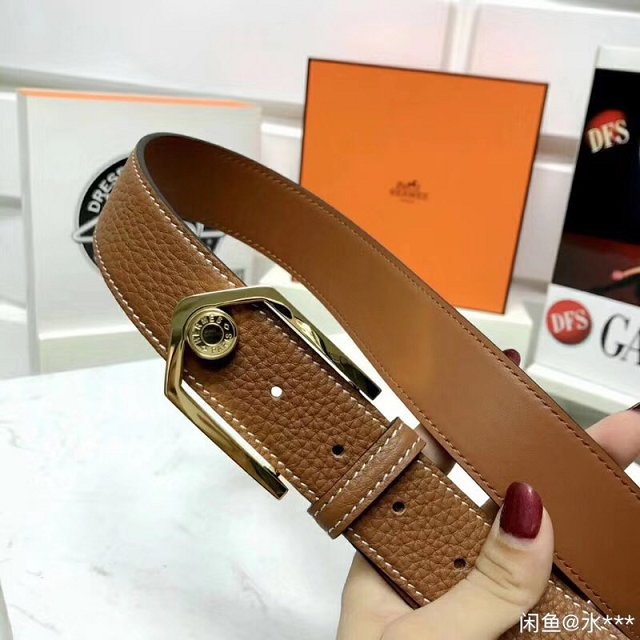 Hermes original togo leather licol belt 35mm H065578 coffee