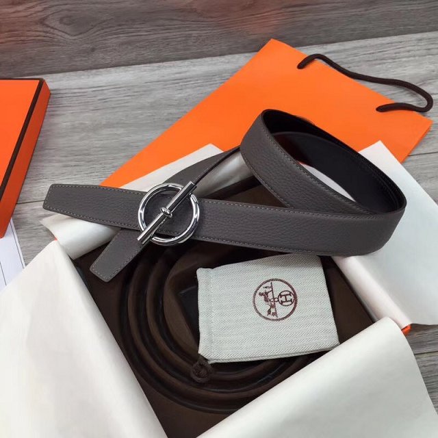 Hermes original togo leather mors belt 32mm H070164 grey