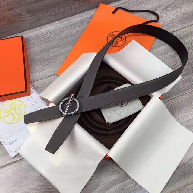 Hermes original togo leather mors belt 32mm H070164 grey