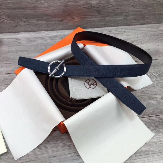 Hermes original togo leather mors belt 32mm H070164 navy blue