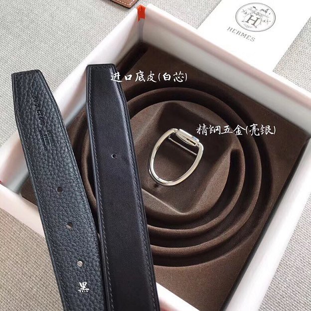 Hermes original togo leather mors reversible belt 32mm H070163 black