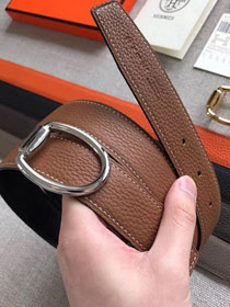 Hermes original togo leather mors reversible belt 32mm H070163 coffee