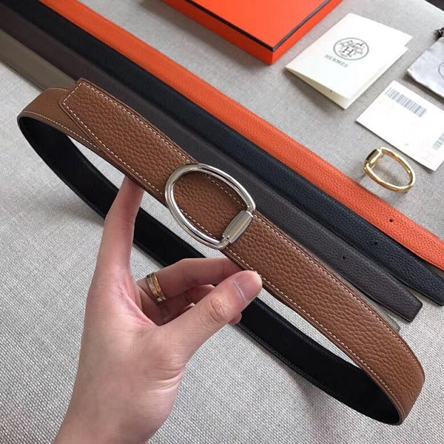 Hermes original togo leather mors reversible belt 32mm H070163 coffee