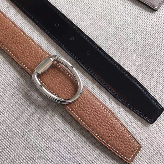 Hermes original togo leather mors reversible belt 32mm H070163 coffee