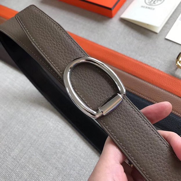 Hermes original togo leather mors reversible belt 32mm H070163 grey