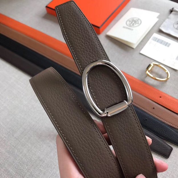 Hermes original togo leather mors reversible belt 32mm H070163 grey