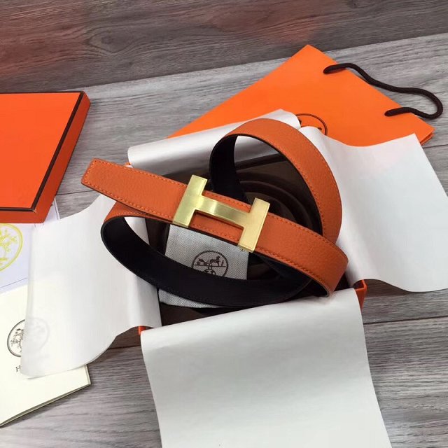 Hermes original togo leather quizz belt 32mm H068500 orange