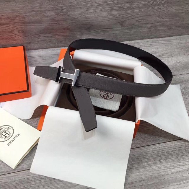 Hermes original togo leather quizz belt 32mm H068501 grey