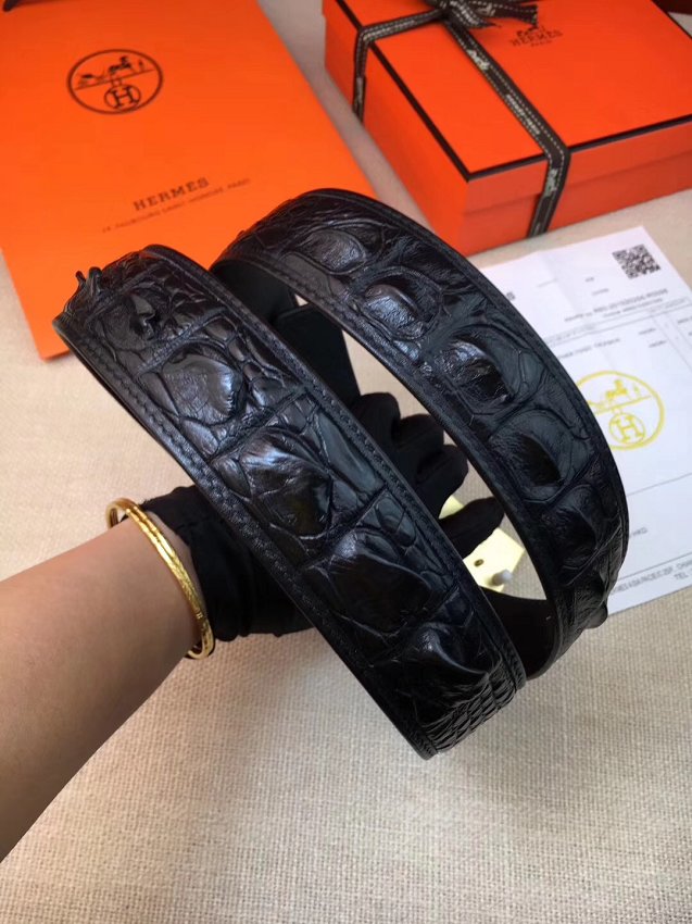 Hermes orignal crocodile leather H belt 32mm H073966 black