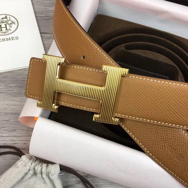 Hermes orignal epsom leather H reversible belt 32mm H073926 coffee