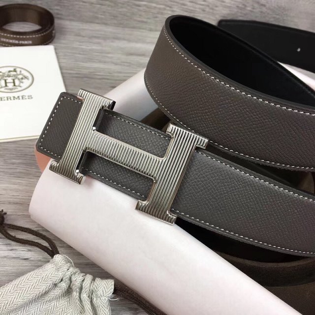 Hermes orignal epsom leather H reversible belt 32mm H073926 grey