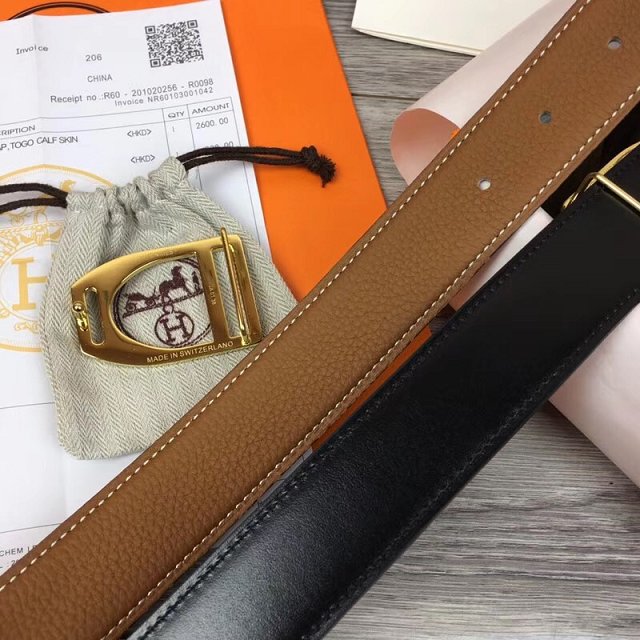 Hermes orignal togo leather etrier reversible belt 32mm H073924 coffee