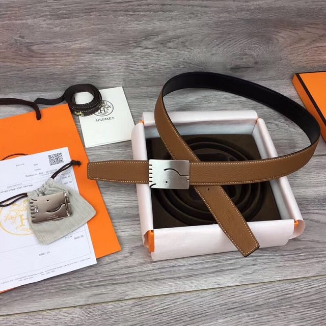 Hermes orignal togo leather reversible belt 32mm H073956 coffee