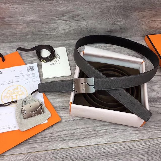 Hermes orignal togo leather reversible belt 32mm H073956 grey