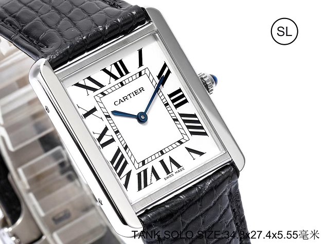 Cartier tank quartz watch medium crocodile leather w5200003 black