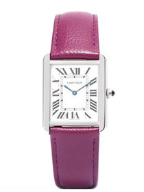 Cartier tank quartz watch medium togo leather WSTA0028 purple
