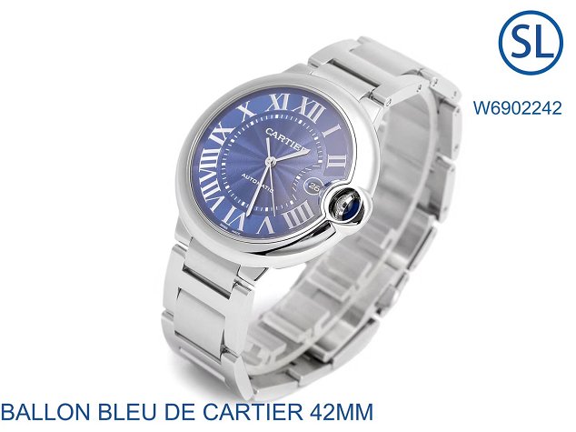 Cartier ballon bleu de large mechanical steel watch W6902242 blue