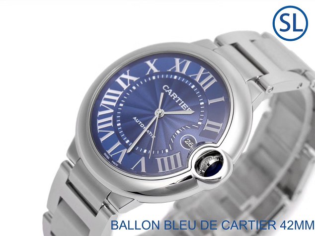 Cartier ballon bleu de large mechanical steel watch W6902242 blue