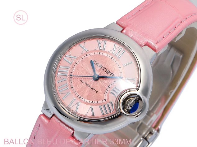 Cartier ballon bleu de medium mechanical watch crocodile leather WSBB0022 pink