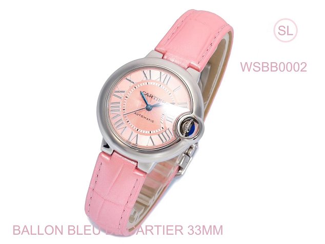 Cartier ballon bleu de medium mechanical watch crocodile leather WSBB0022 pink