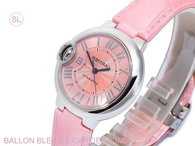 Cartier ballon bleu de medium mechanical watch crocodile leather WSBB0022 pink