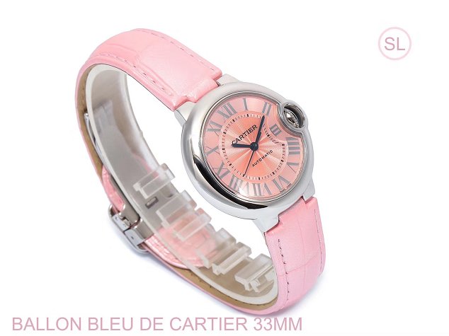 Cartier ballon bleu de medium mechanical watch crocodile leather WSBB0022 pink