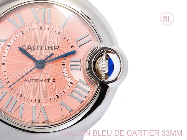 Cartier ballon bleu de medium mechanical watch crocodile leather WSBB0022 pink