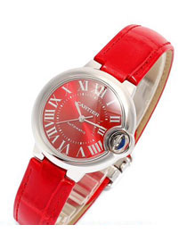 Cartier ballon bleu de medium mechanical watch crocodile leather WSBB0022 red