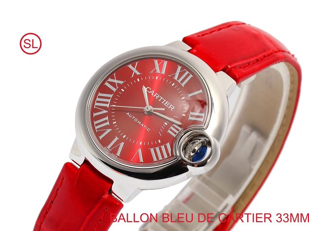 Cartier ballon bleu de medium mechanical watch crocodile leather WSBB0022 red