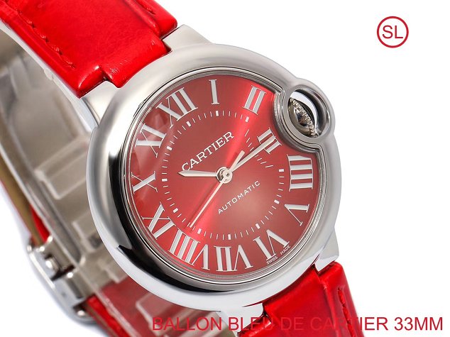 Cartier ballon bleu de medium mechanical watch crocodile leather WSBB0022 red