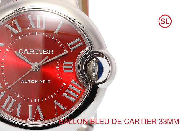 Cartier ballon bleu de medium mechanical watch crocodile leather WSBB0022 red