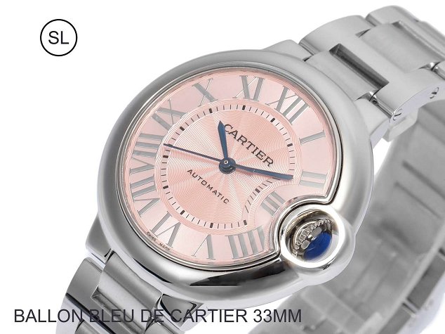 Cartier ballon bleu de medium mechanical steel watch W6920100 pink