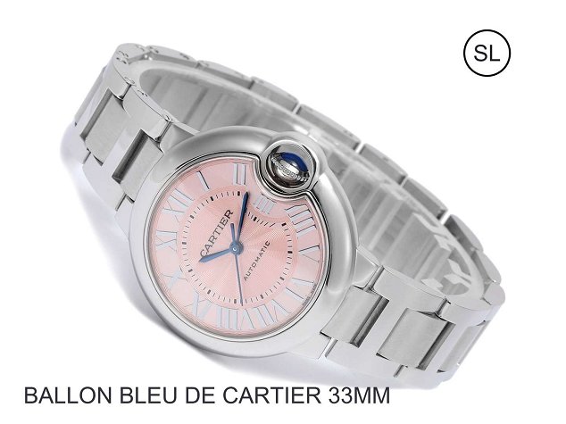 Cartier ballon bleu de medium mechanical steel watch W6920100 pink