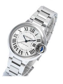 Cartier ballon bleu de medium mechanical steel watch W6920100 silver