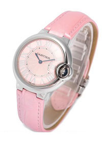 Cartier ballon bleu de quartz watch crocodile leather W6920086 pink