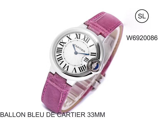 Cartier ballon bleu de quartz watch crocodile leather W6920086 purple