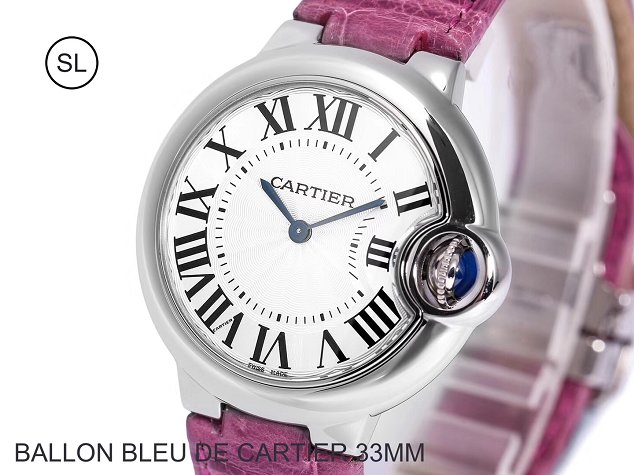 Cartier ballon bleu de quartz watch crocodile leather W6920086 purple