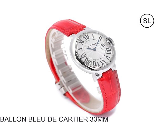 Cartier ballon bleu de quartz watch crocodile leather W6920086 red