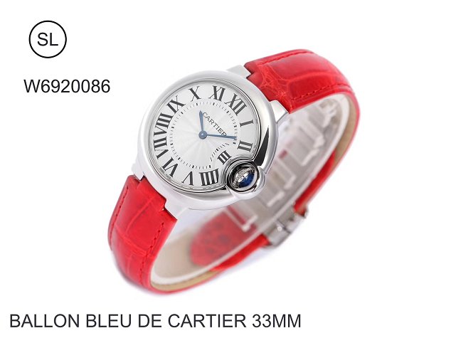 Cartier ballon bleu de quartz watch crocodile leather W6920086 red