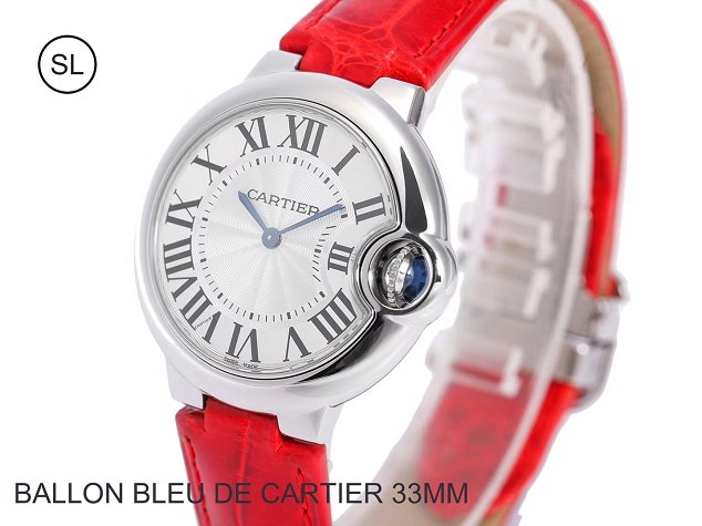 Cartier ballon bleu de quartz watch crocodile leather W6920086 red