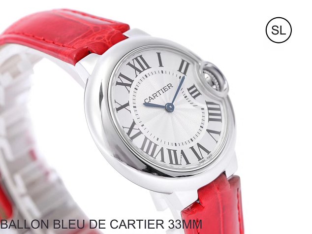 Cartier ballon bleu de quartz watch crocodile leather W6920086 red