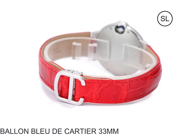 Cartier ballon bleu de quartz watch crocodile leather W6920086 red