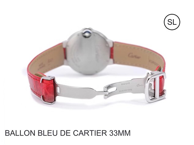 Cartier ballon bleu de quartz watch crocodile leather W6920086 red