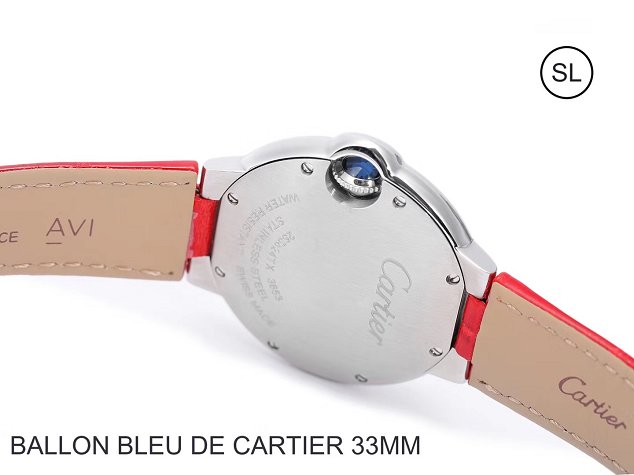 Cartier ballon bleu de quartz watch crocodile leather W6920086 red