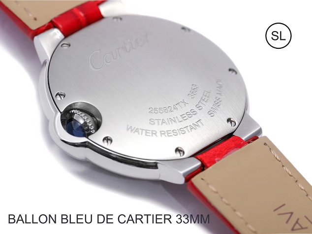 Cartier ballon bleu de quartz watch crocodile leather W6920086 red