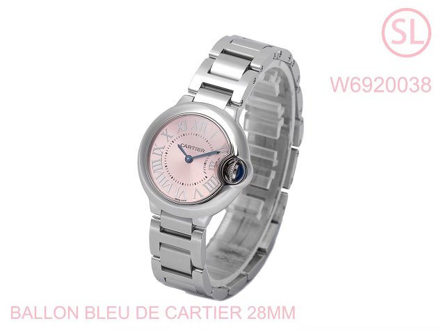 Cartier ballon bleu de small quartz watch steel W6920038 pink silver