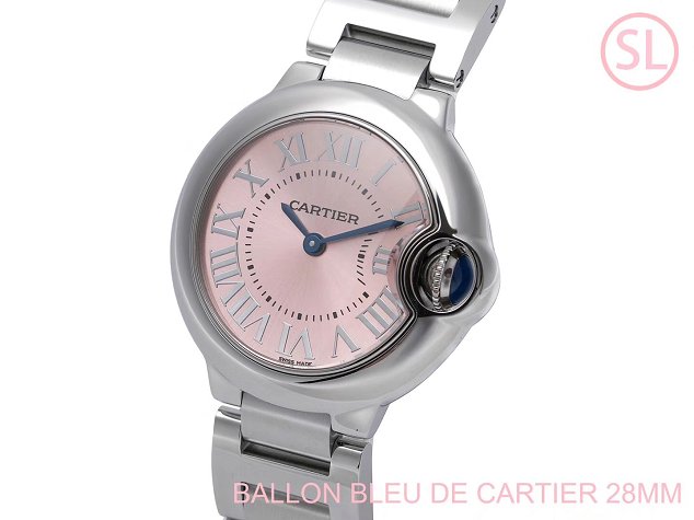 Cartier ballon bleu de small quartz watch steel W6920038 pink silver