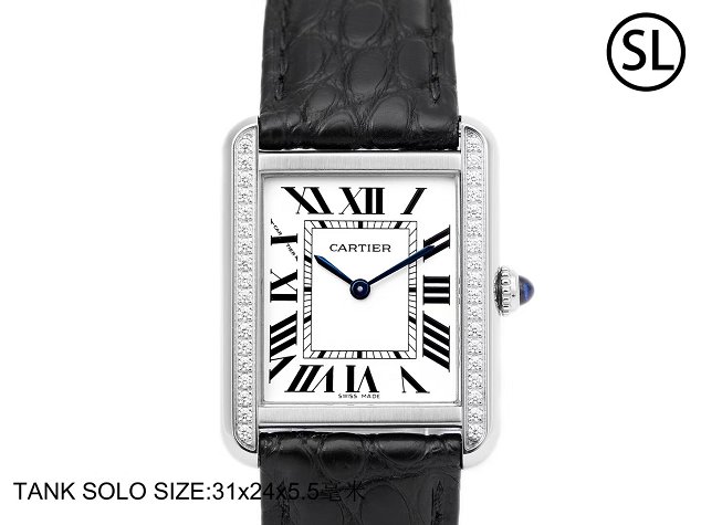 Cartier tank quartz diamond watch small crocodile leather W6200005 black